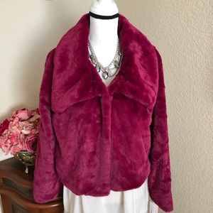 Candie’s Raspberry Faux Fur Cropped Jacket